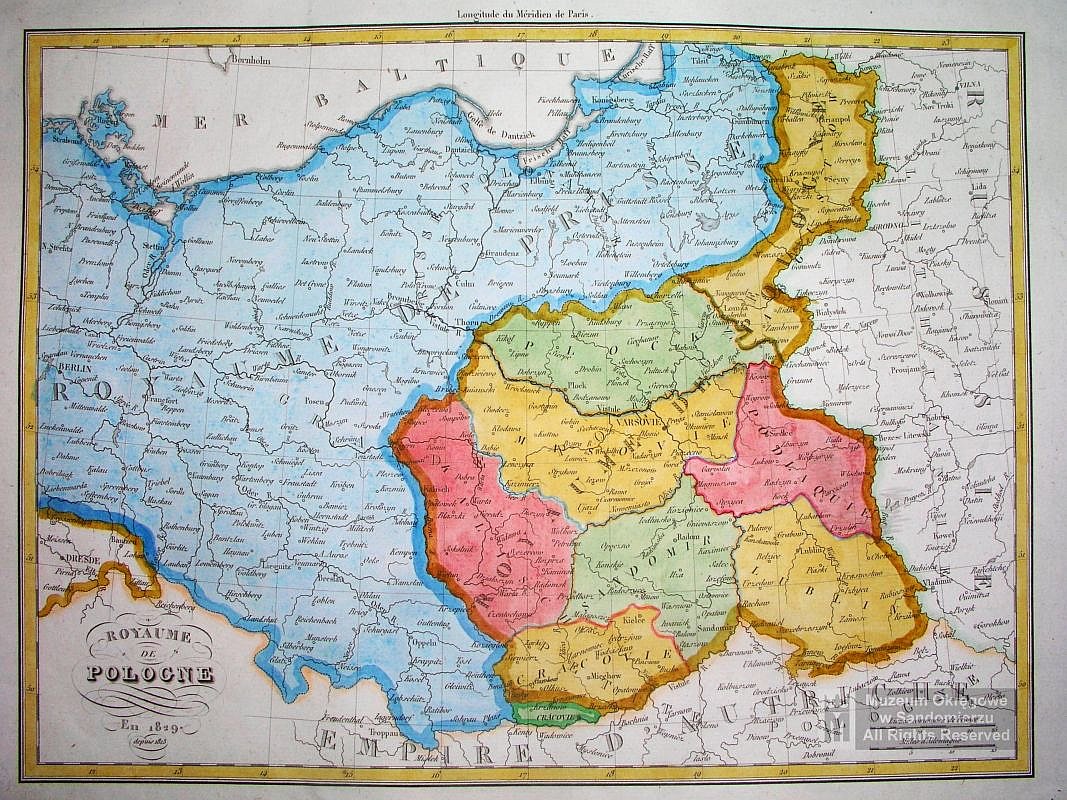 Mapa Królestwa Polskiego po Kongresie Wiedeńskim