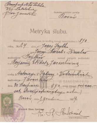 Metryka ślubu z 1904 roku